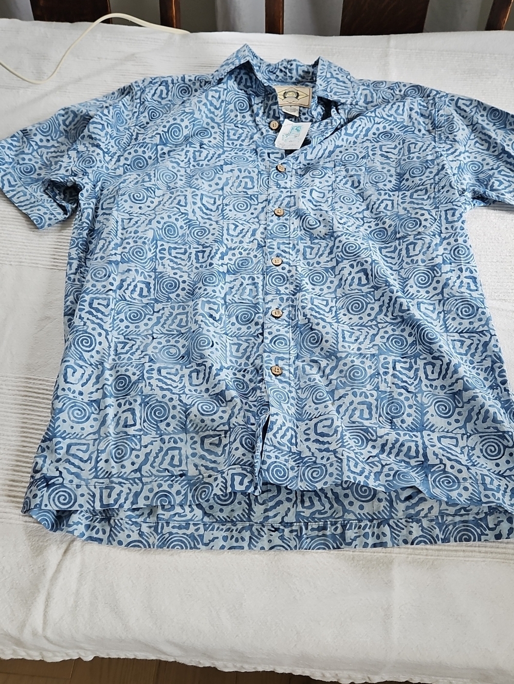 Scully Blue & White Geo-Print Short Sleeve Button-Down Shirt
